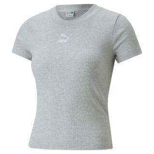 Damski klasyczny prążkowany dopasowany t-shirt Puma